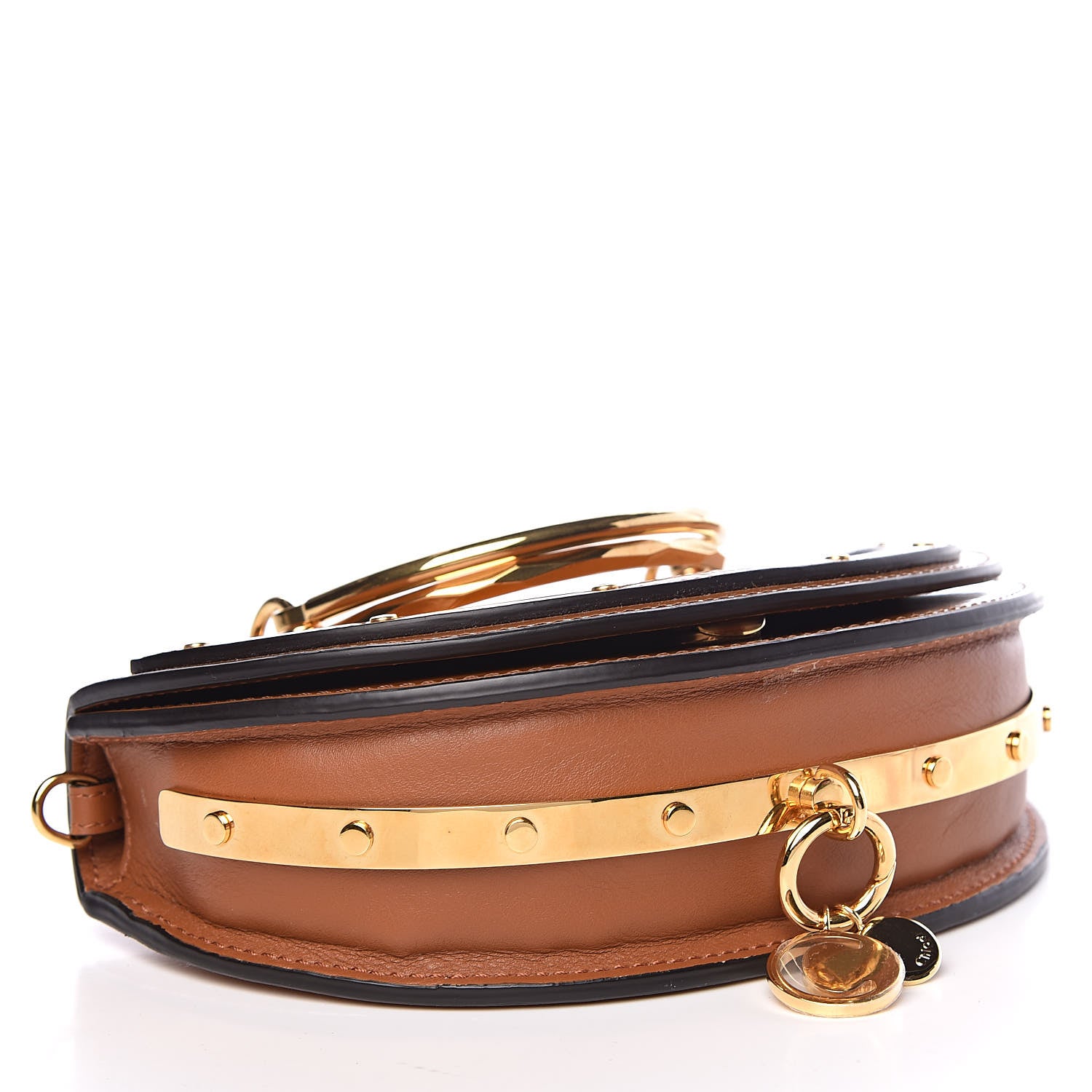 Chloe Spazzolato Sfumato Lambskin Calfskin Small Nile Bracelet Minaudiere Bag Caramel 4 of 10