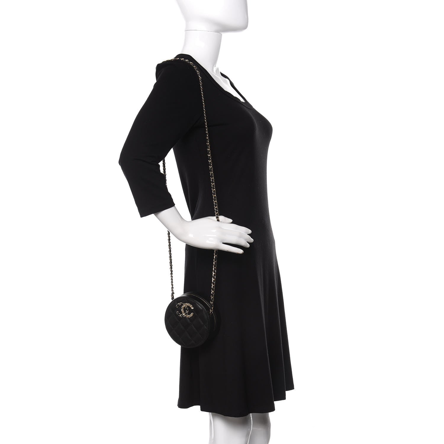 Chanel Caviar Quilted French New Wave Round Clutch With Chain Black 2 of 11