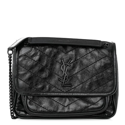 Saint Laurent Crinkled Calfskin Matelasse Monogram Baby Niki Chain Satchel Black 1 of 11