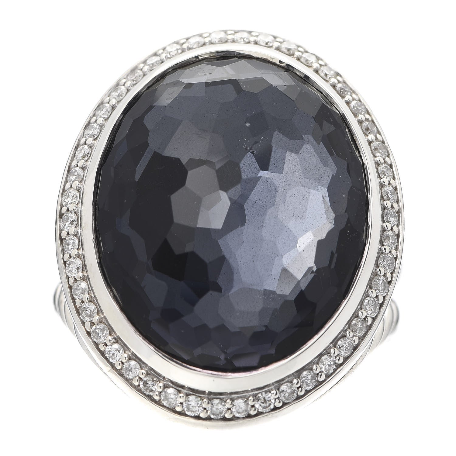David Yurman Sterling Silver Diamond Black Orchid 18mm Signature Oval Ring 54 7 1 of 5