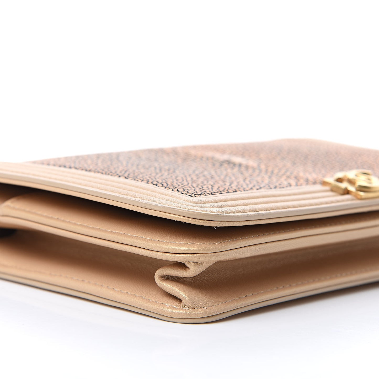 Metallic Galuchat Stingray Lambskin Boy Wallet On Chain WOC Gold