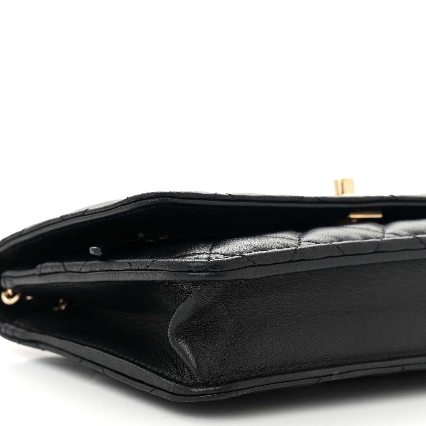 Lambskin Enamel Quilted Pearl Crush Wallet On Chain WOC Black