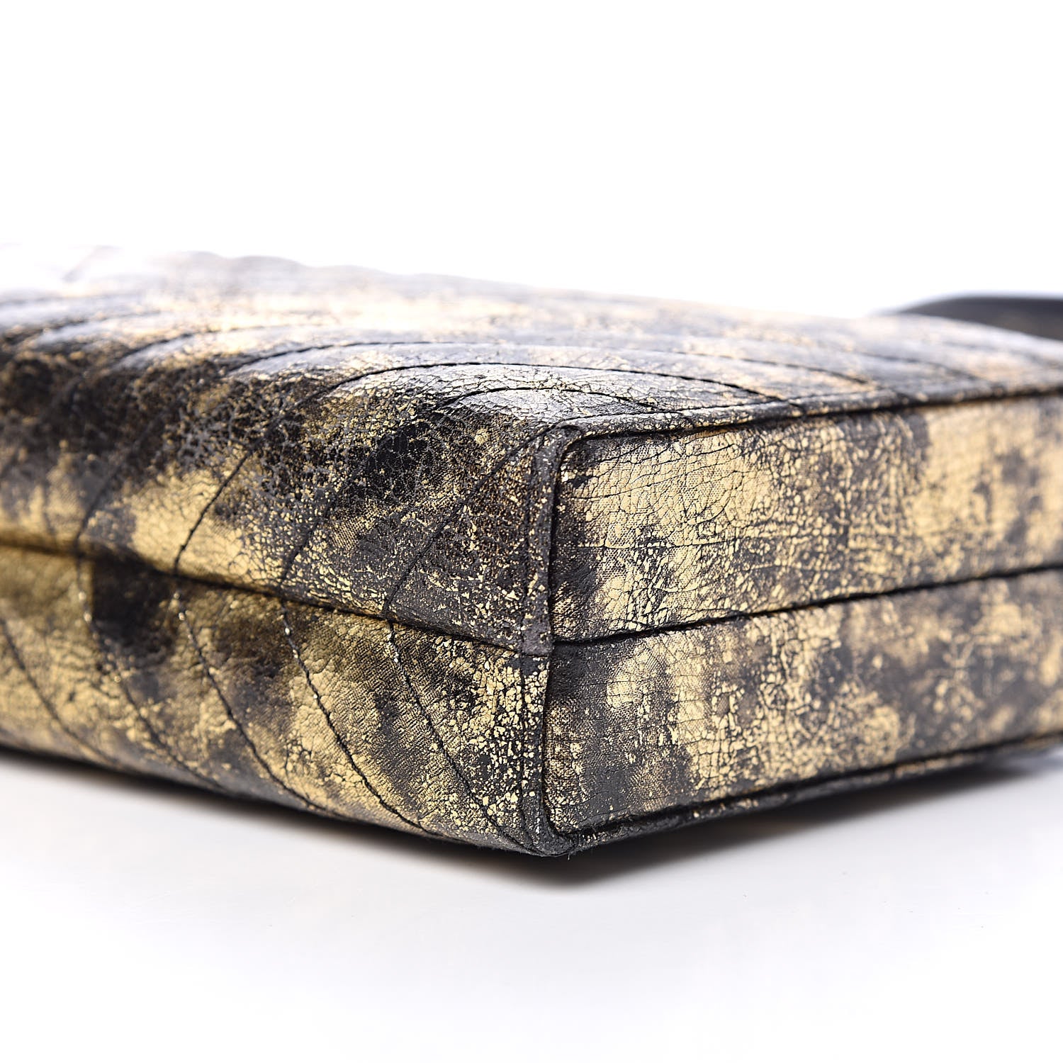 Chanel Metallic Crumpled Goatskin Chevron Quilted Reissue Clutch Bag Black Gold 9 of 10