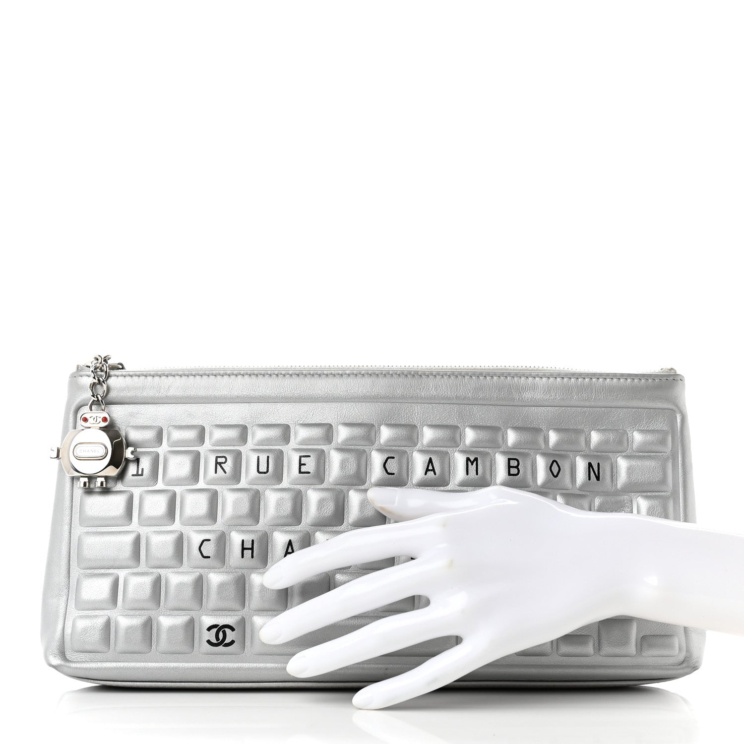 Chanel Metallic Calfskin Keyboard Pouch Silver 2 of 7