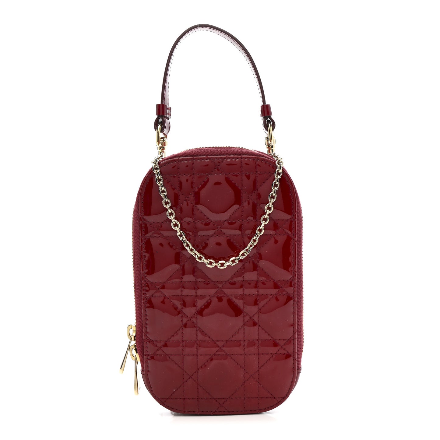 Patent Cannage Lady Dior Phone Holder Red