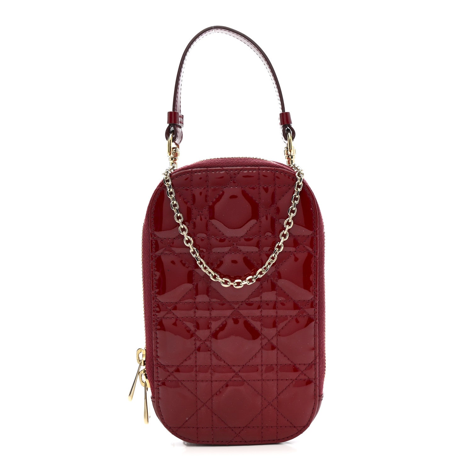 Christian Dior Patent Cannage Lady Dior Phone Holder Red 1 of 8