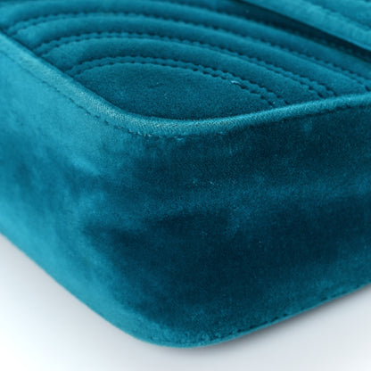 Gucci Velvet Matelasse Small GG Marmont Shoulder Bag Pavone Cyan 9 of 11