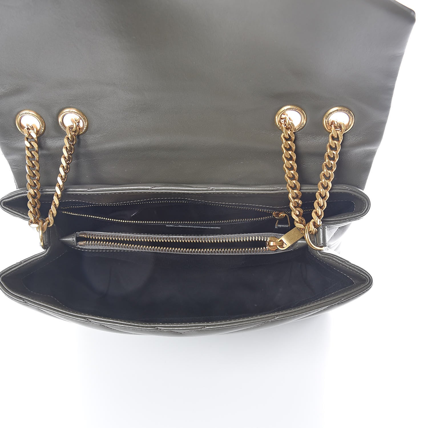 Saint Laurent Calfskin Y Quilted Monogram Medium Loulou Chain Satchel Kaki Fonce 5 of 9