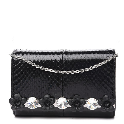 Fendi Snakeskin Crystal Flowerland Studded Mini Rush Clutch Black 1 of 10