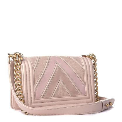 Chanel Caviar Suede Calfskin Chevron Quilted Small Boy Flap Light Pink 3 of 9