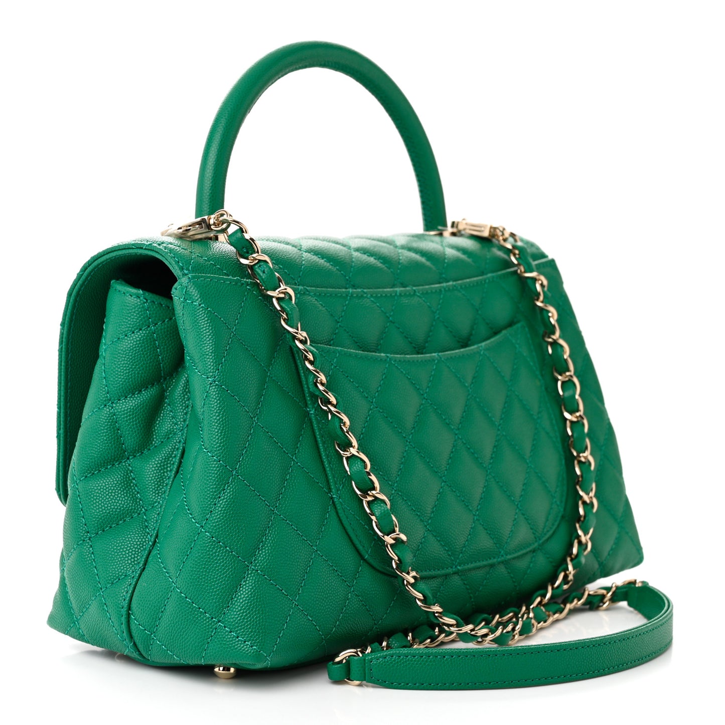Caviar Quilted Small Coco Handle Flap Green