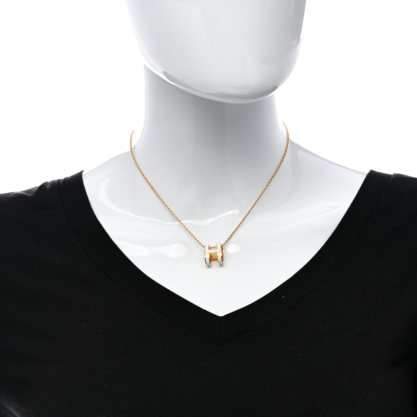 Lacquered Gold Pop H Pendant Necklace White