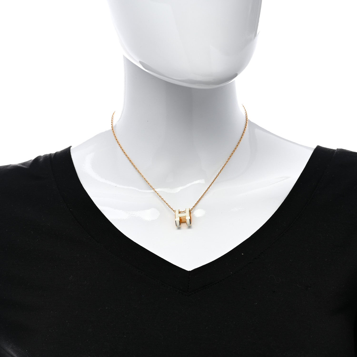 Hermes Lacquered Gold Pop H Pendant Necklace White 2 of 7