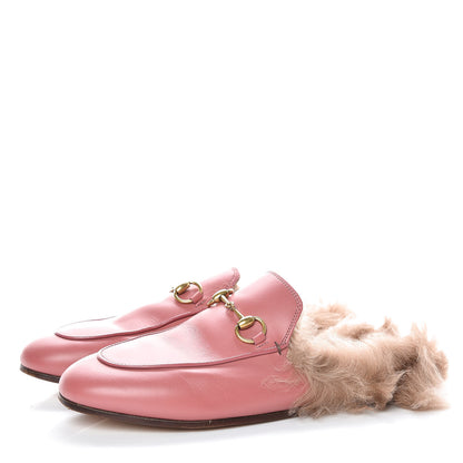 Gucci Calfskin Fur Womens Princetown Slippers 36.5 Lipstick Rose Natural 3 of 18