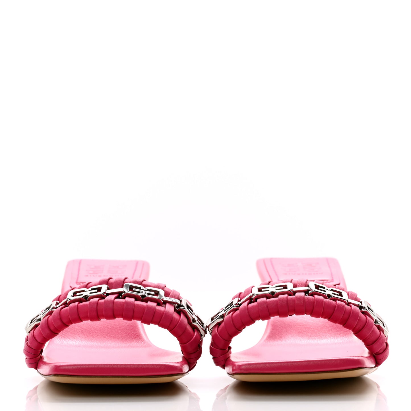 Woven Lambskin G Chain 50mm Kitten Heel Sandals 38.5 Neon Pink