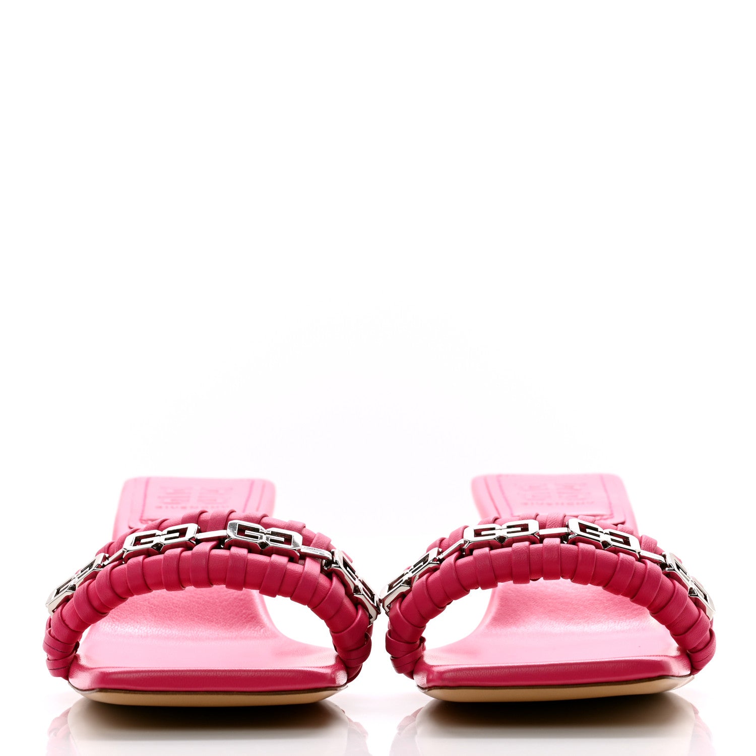 Givenchy Woven Lambskin G Chain 50mm Kitten Heel Sandals 38.5 Neon Pink 2 of 9