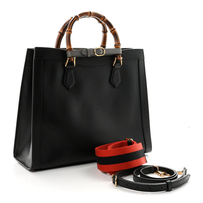 Gucci Textured Dollar Calfskin Web Medium Diana Tote Bag Black Dusty Grey 3 of 10