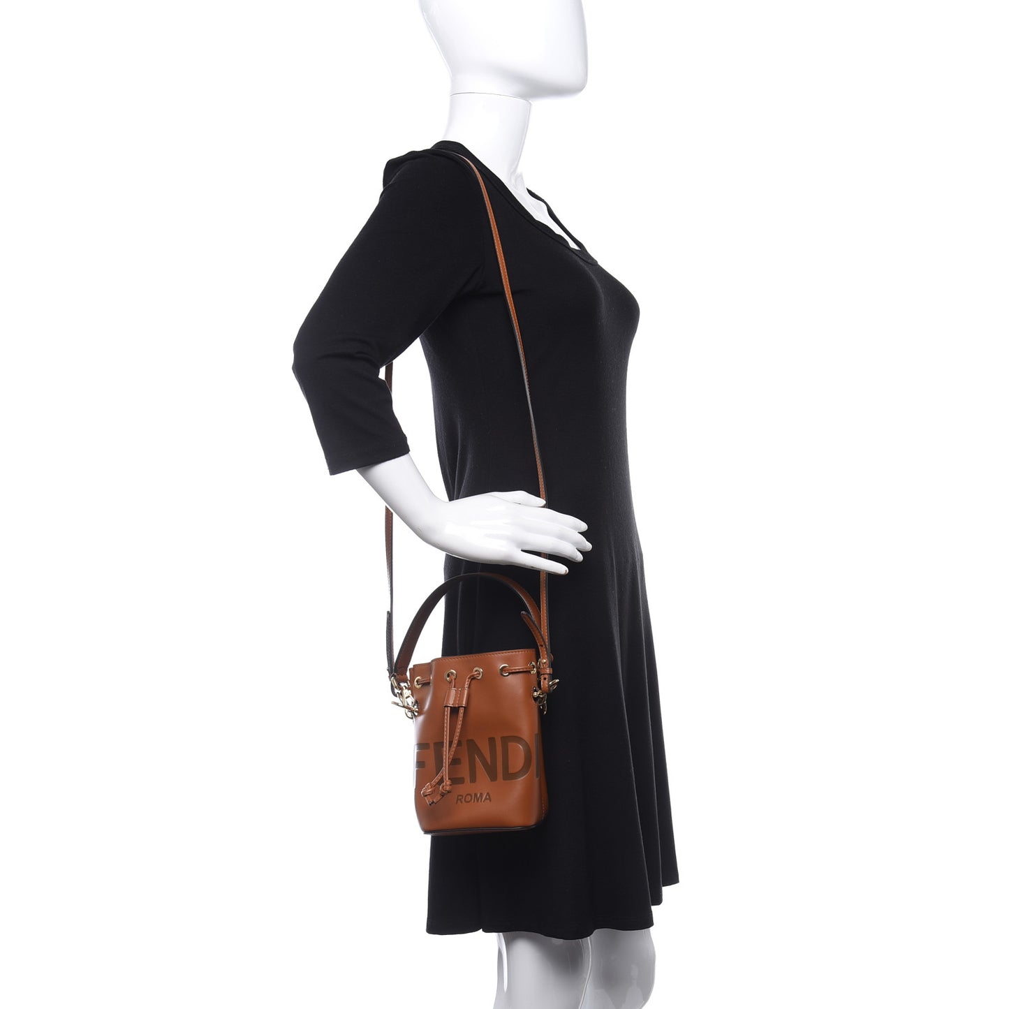Vitello King F is Fendi Logo Embossed Mini Mon Tresor Bucket Bag Cuoio