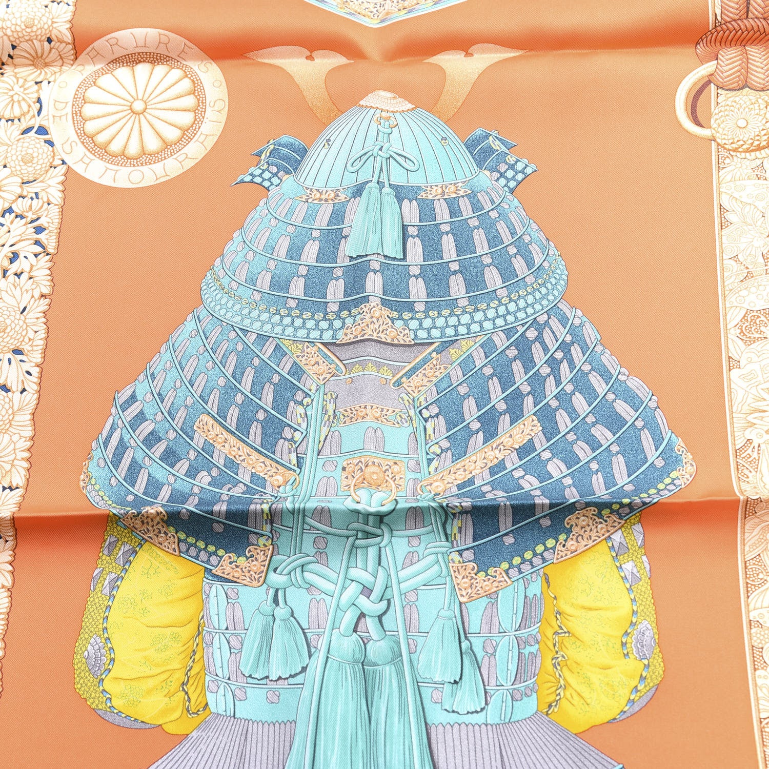Hermes Silk Parures de Samourais Scarf 90 Corail Turquoise Beige 4 of 4