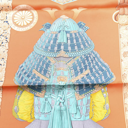 Hermes Silk Parures de Samourais Scarf 90 Corail Turquoise Beige 4 of 4