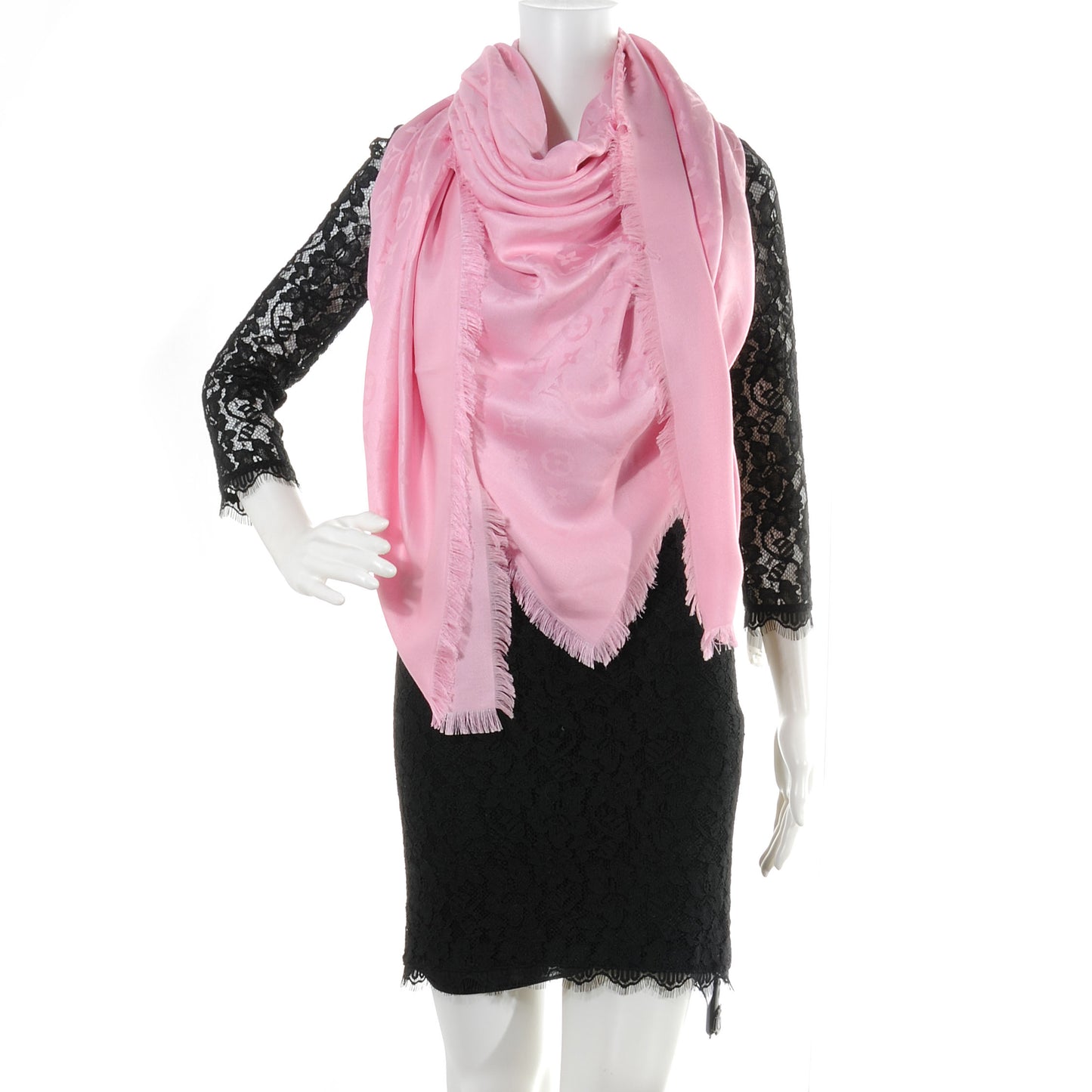 Silk Wool Monogram Shawl Pink