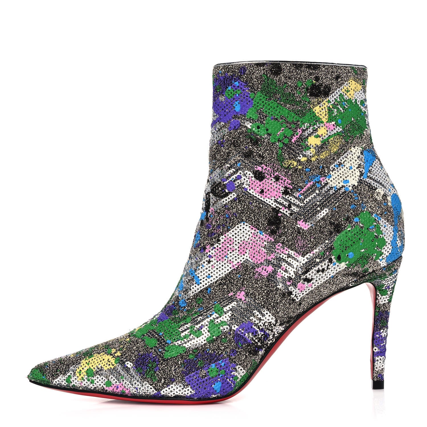 Christian Louboutin Paillette Splash So Kate Booty 85 Ankle Boots 37.5 Silver Multicolor 1 of 11