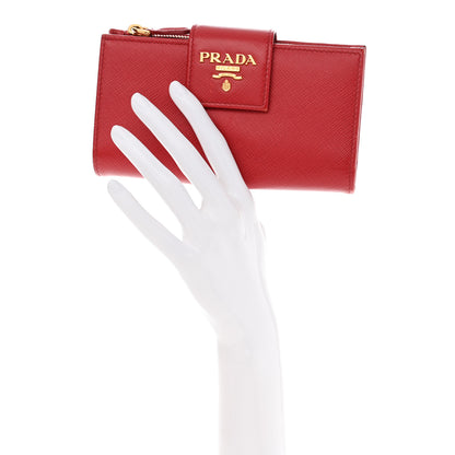 Prada Saffiano Metal Medium Wallet Rosso 2 of 9