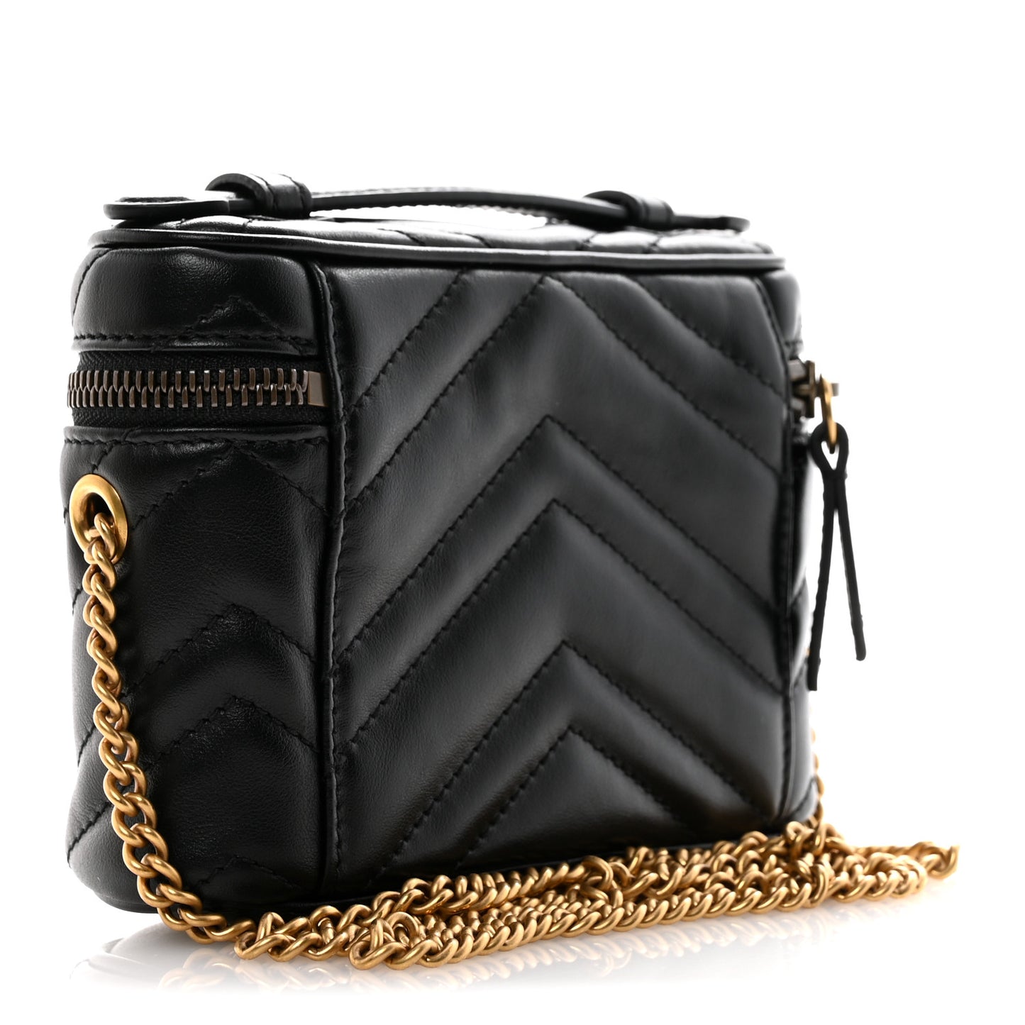 Calfskin Matelasse Chevron Mini GG Marmont Top Handle Bag Black