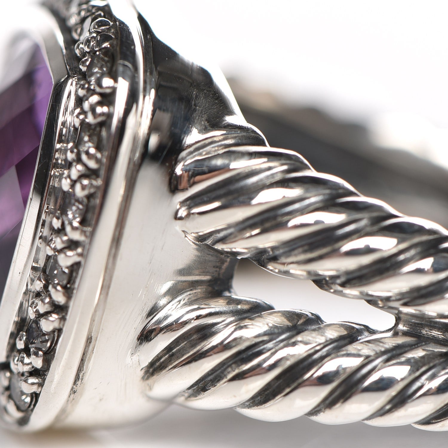 David Yurman Sterling Silver Diamond Amethyst 11mm Albion Ring 54 7 5 of 6