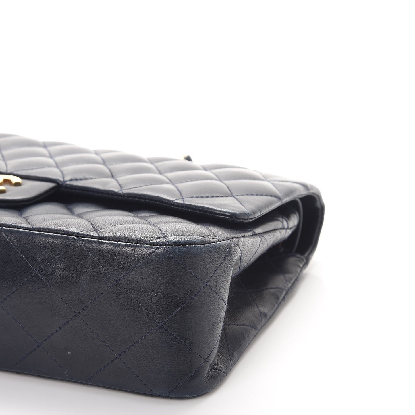 Lambskin Quilted Medium Double Flap Navy