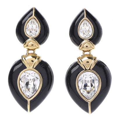 Christian Dior Crystal Resin Clip On Drop Earrings Black 1 of 4