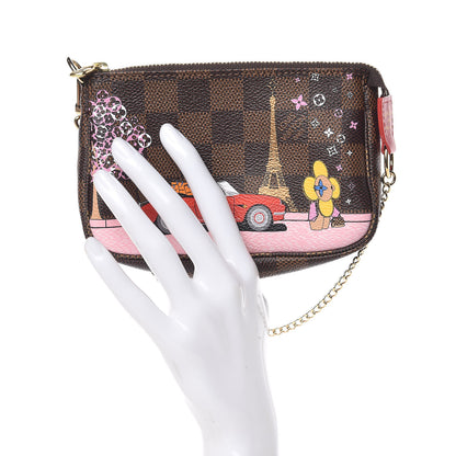 Louis Vuitton Damier Ebene 2019 Christmas Animation Mini Pochette Accessories Red 2 of 10