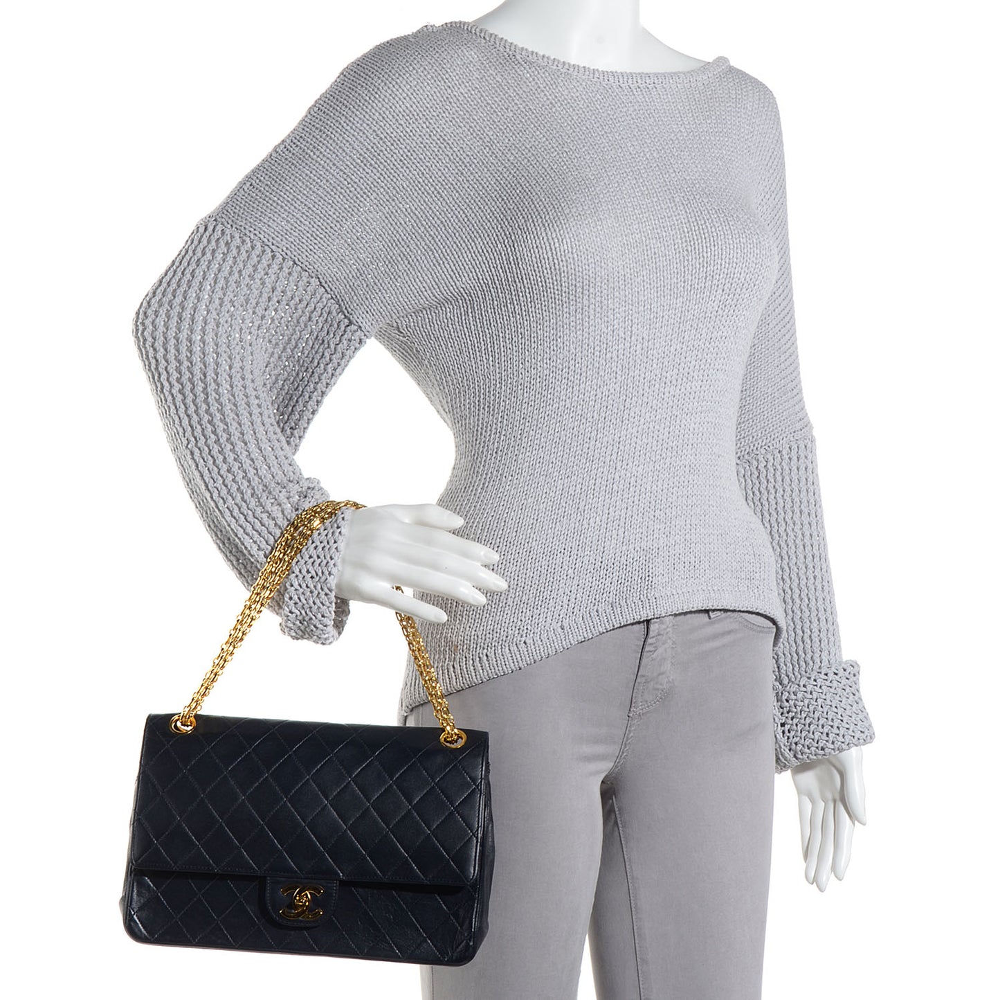Lambskin Quilted Medium Double Flap w Bijoux Chain Navy