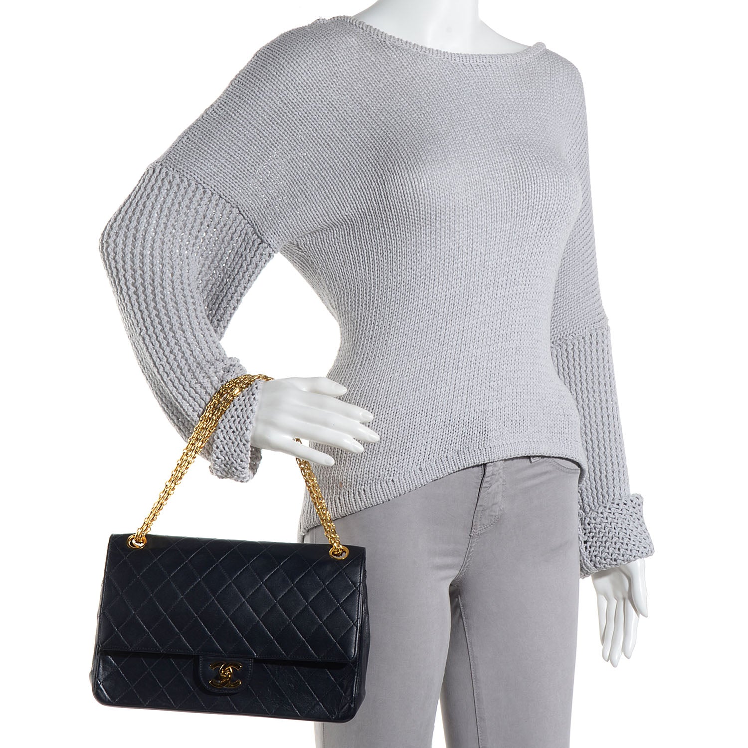 Chanel Lambskin Quilted Medium Double Flap w Bijoux Chain Navy 2 of 7