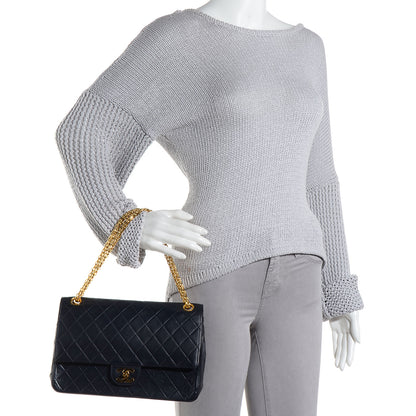 Chanel Lambskin Quilted Medium Double Flap w Bijoux Chain Navy 2 of 7