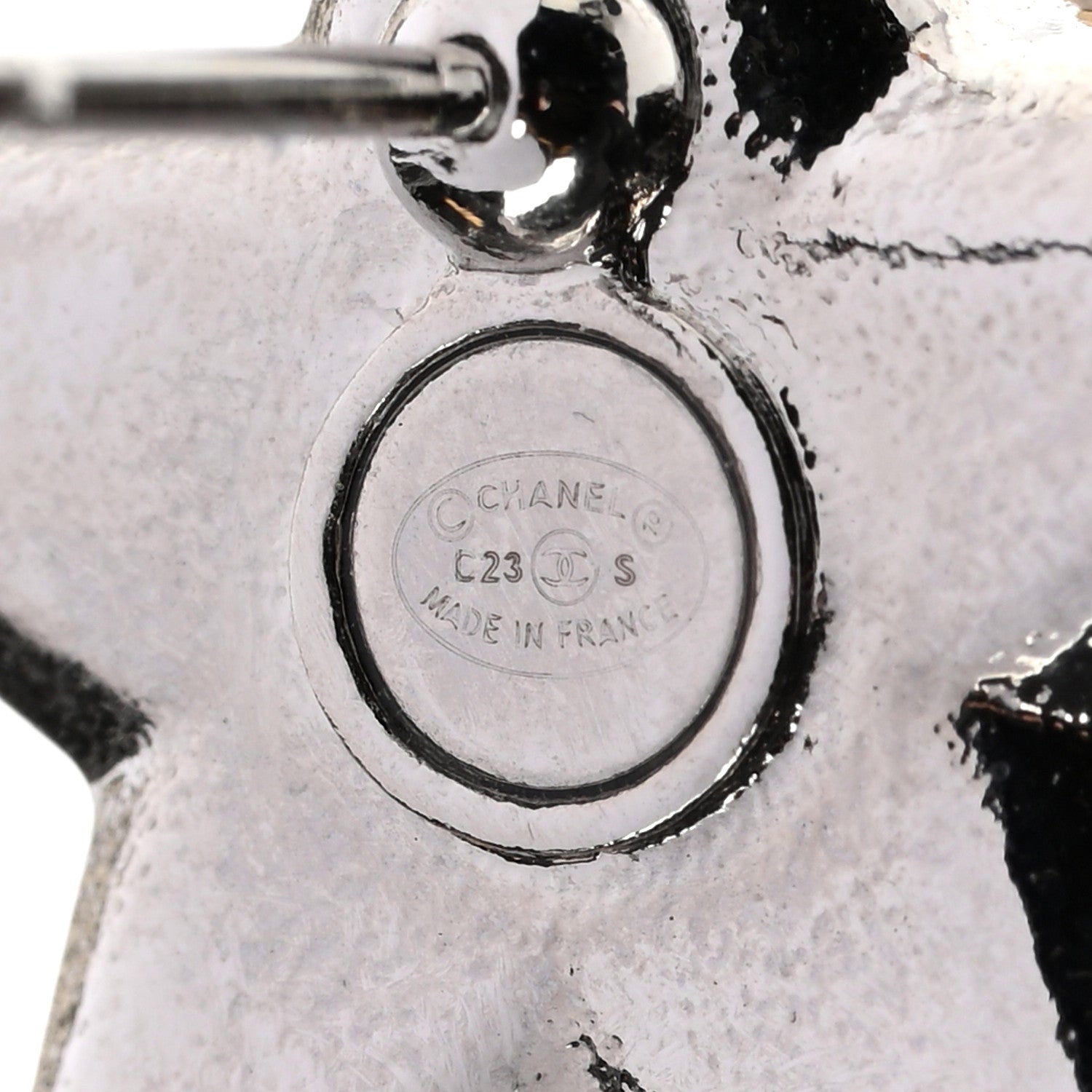 Chanel Crystal CC Star Drop Earrings Silver Gold 3 of 5