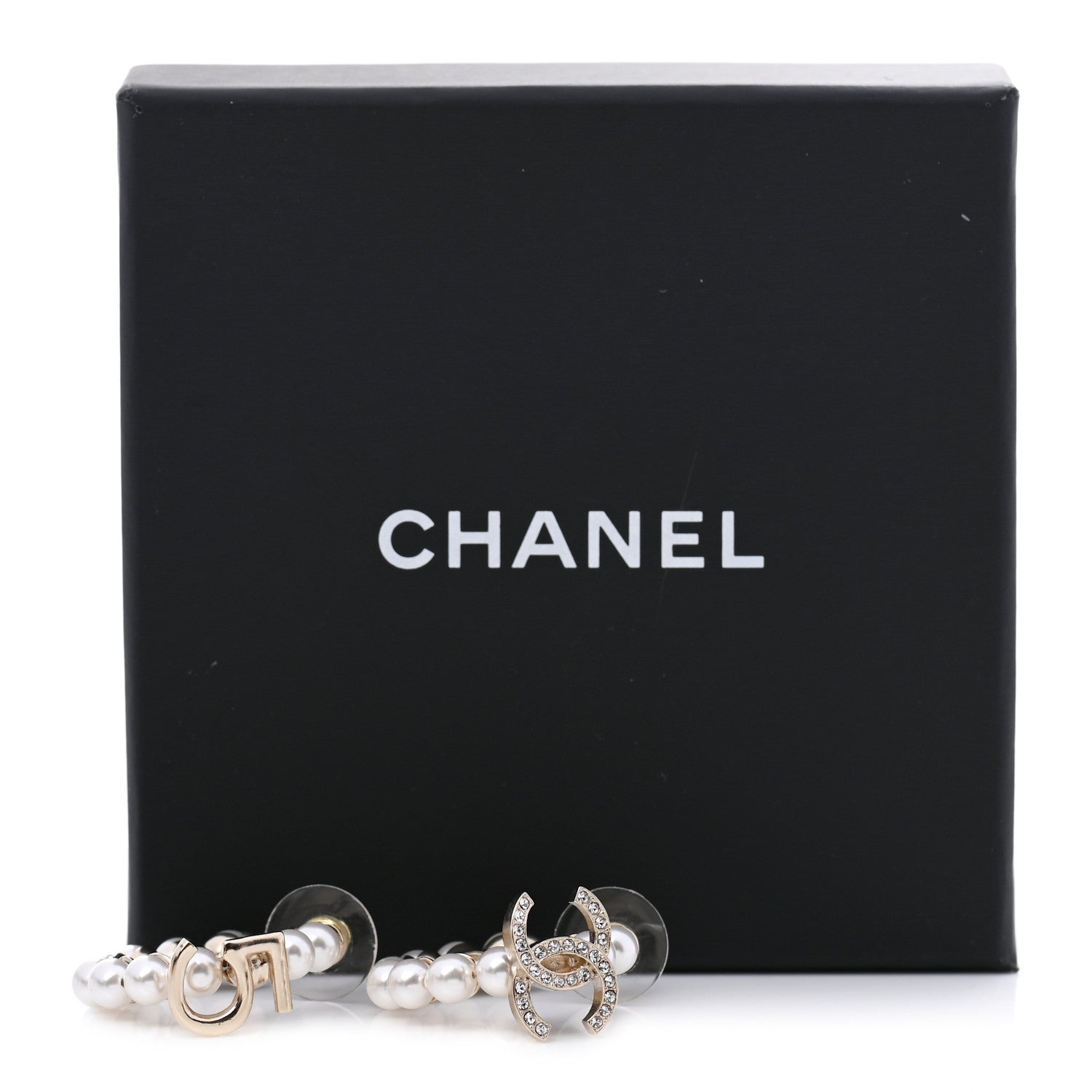 Chanel Crystal Pearl CC No 5 Hoop Earrings Gold 5 of 5