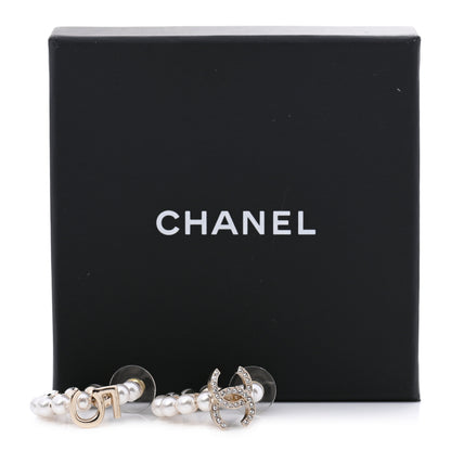 Chanel Crystal Pearl CC No 5 Hoop Earrings Gold 5 of 5