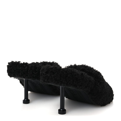 Balenciaga Faux Shearling Political Campaign Logo 80mm Sandals 37 Black 5 of 8