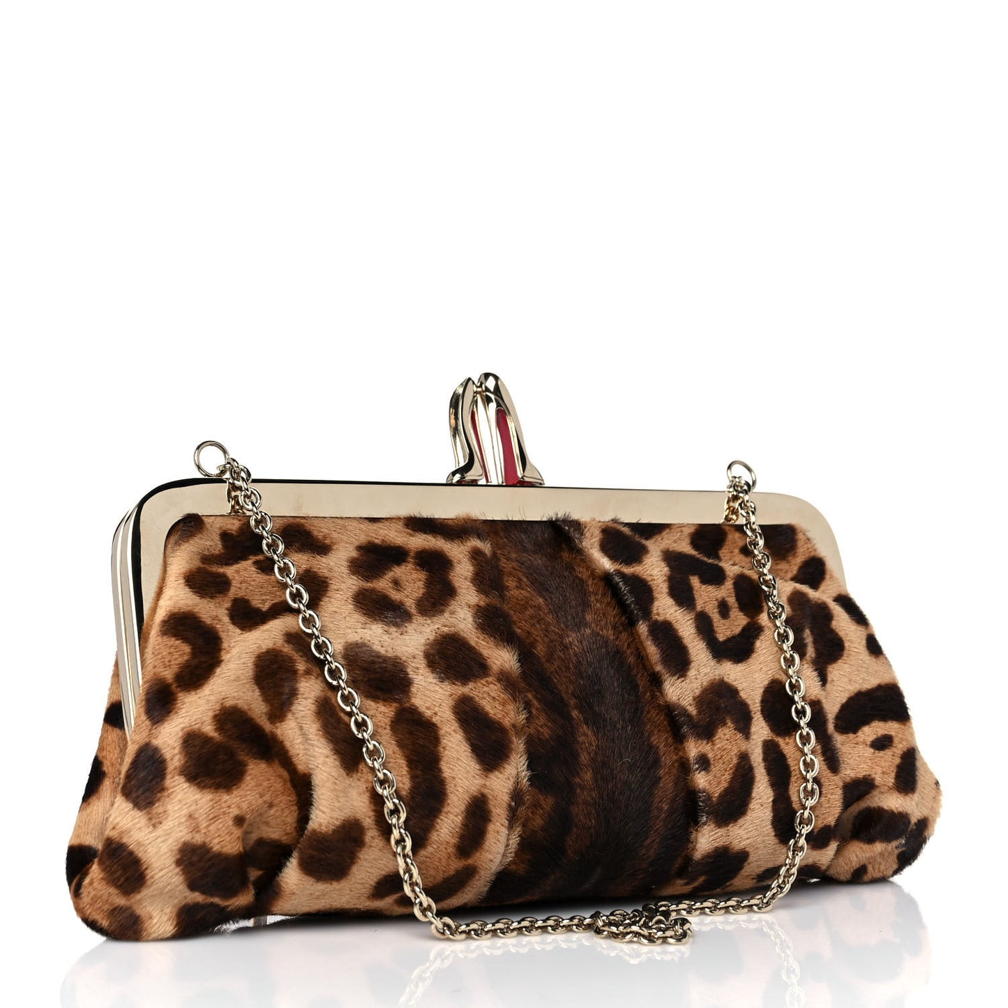 Calf Hair Leopard Print Frame Chain Clutch