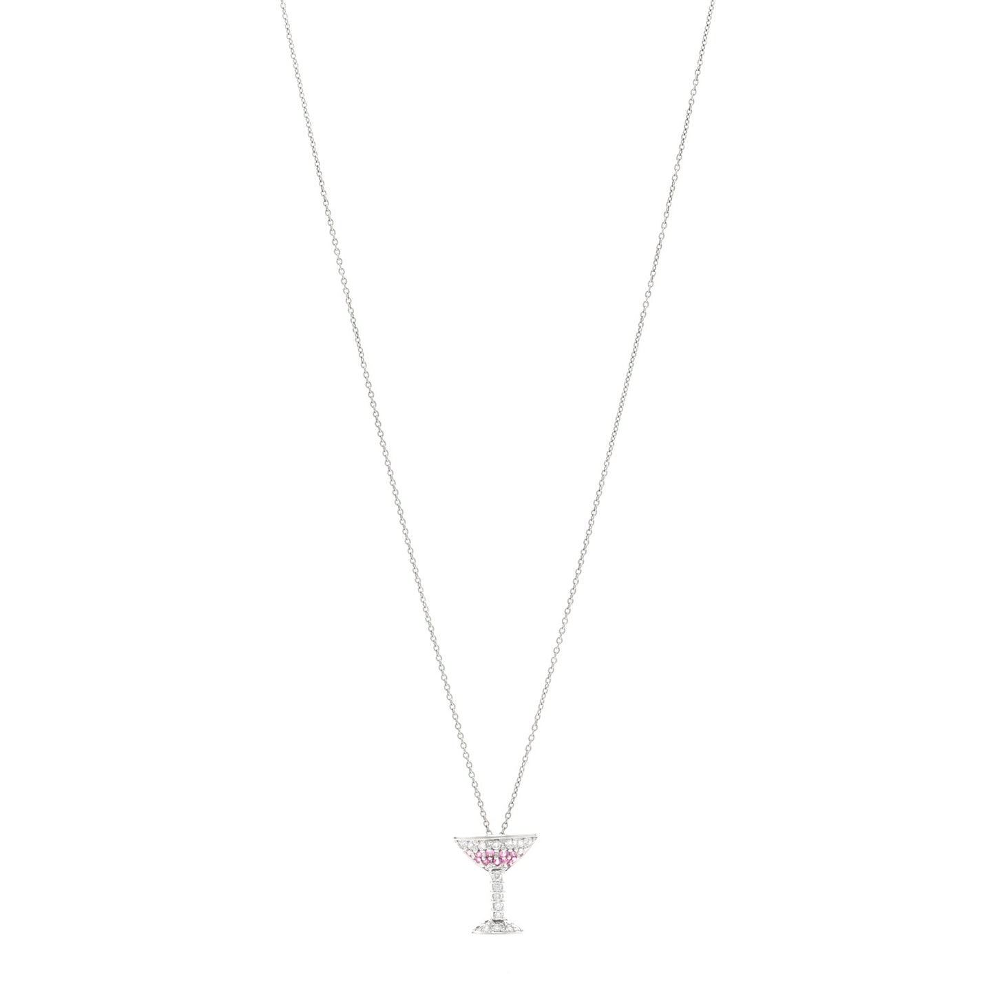 18K White Gold Diamond Pink Sapphire Cosmopolitan Pendant Necklace