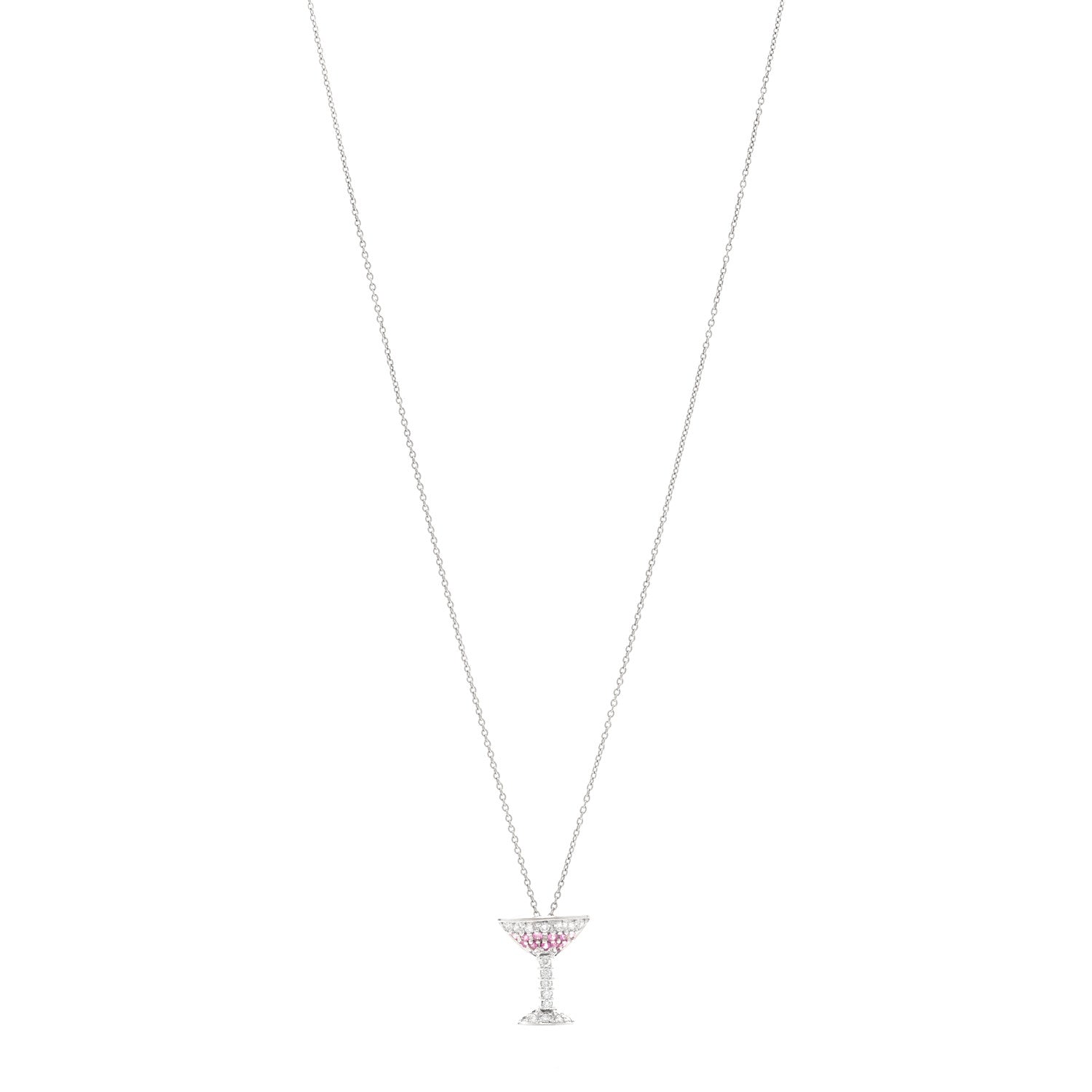 Roberto Coin 18K White Gold Diamond Pink Sapphire Cosmopolitan Pendant Necklace 1 of 4