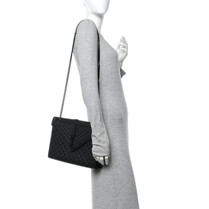 Saint Laurent Grain De Poudre Textured Mixed Matelasse Large Triquilt Monogram Monochrome Satchel Black 2 of 10