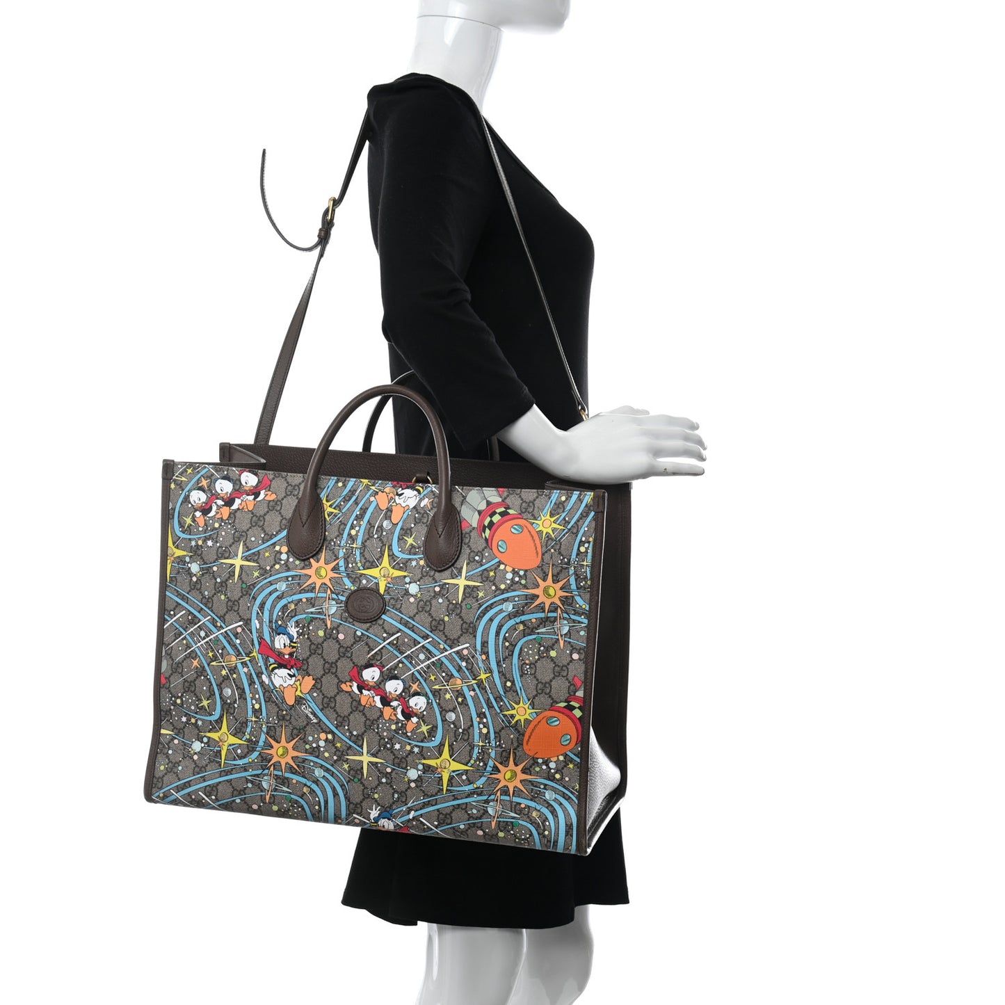 X DISNEY GG Supreme Monogram Donald Duck Retro Interlocking G Shopping Tote Beige Multicolor New Acero