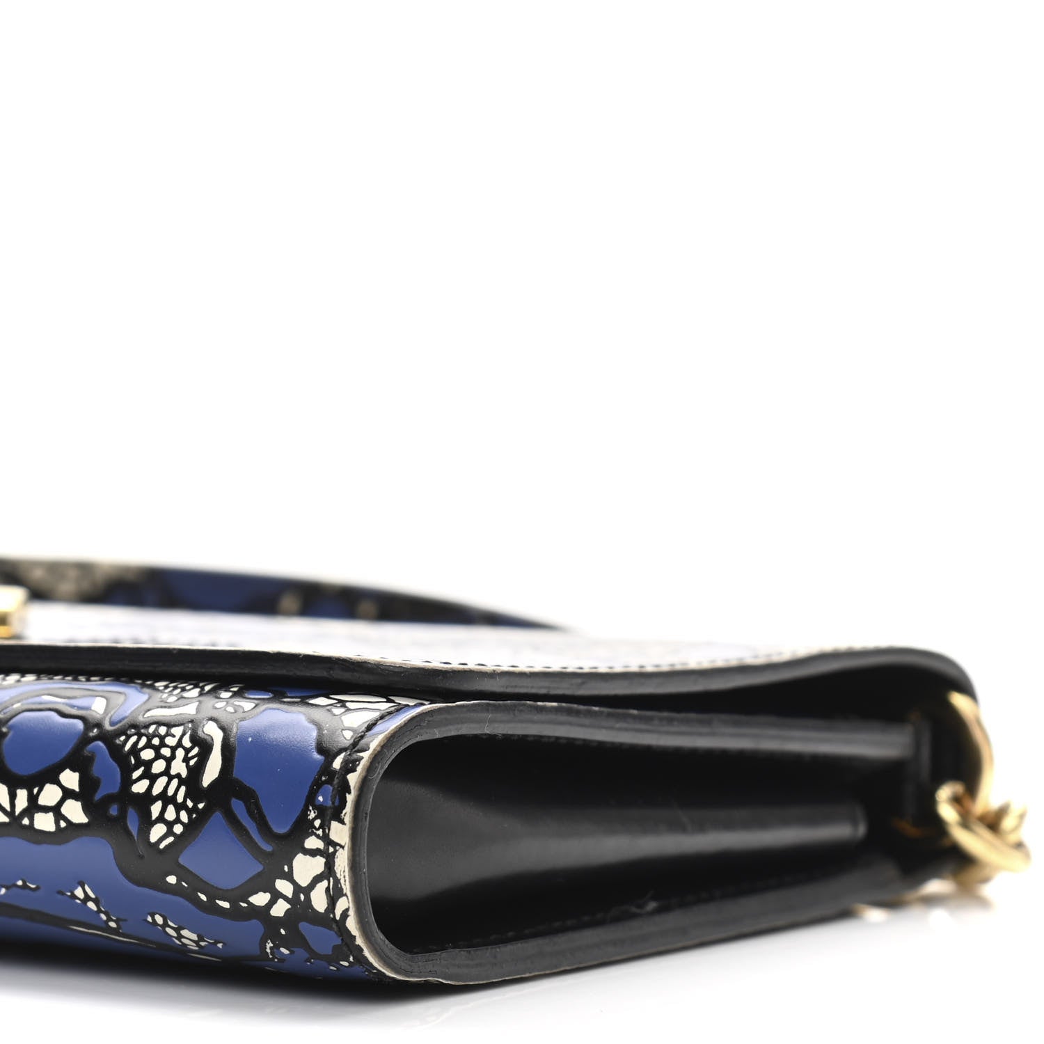 Louis Vuitton Calfskin Lace Flower Inlay Twist Chain Wallet Navy Black 9 of 9