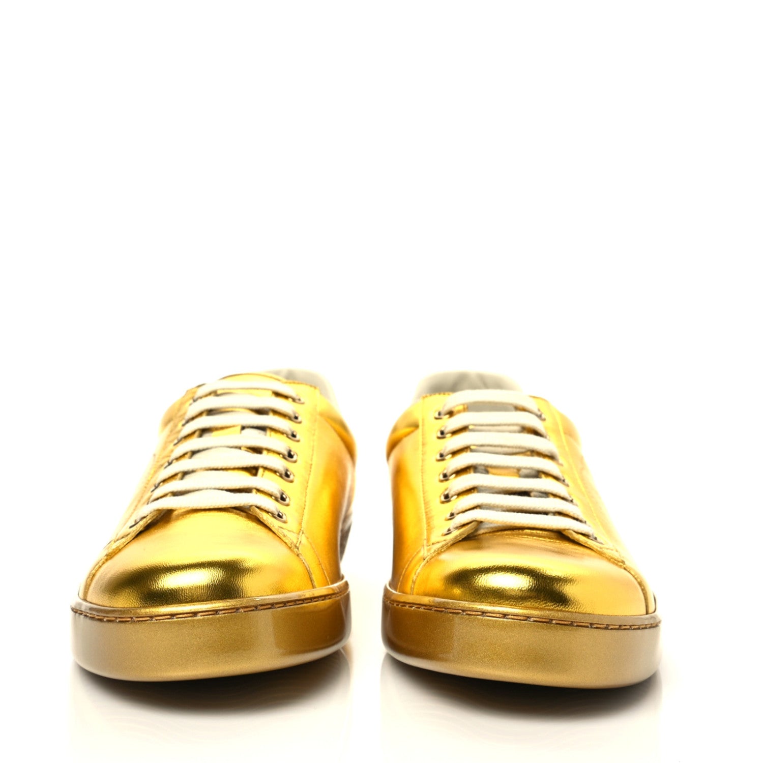 Gucci Metallic Nappa Interlocking G Perforated Mens Ace Sneakers 9 Oro Vecchio 2 of 10