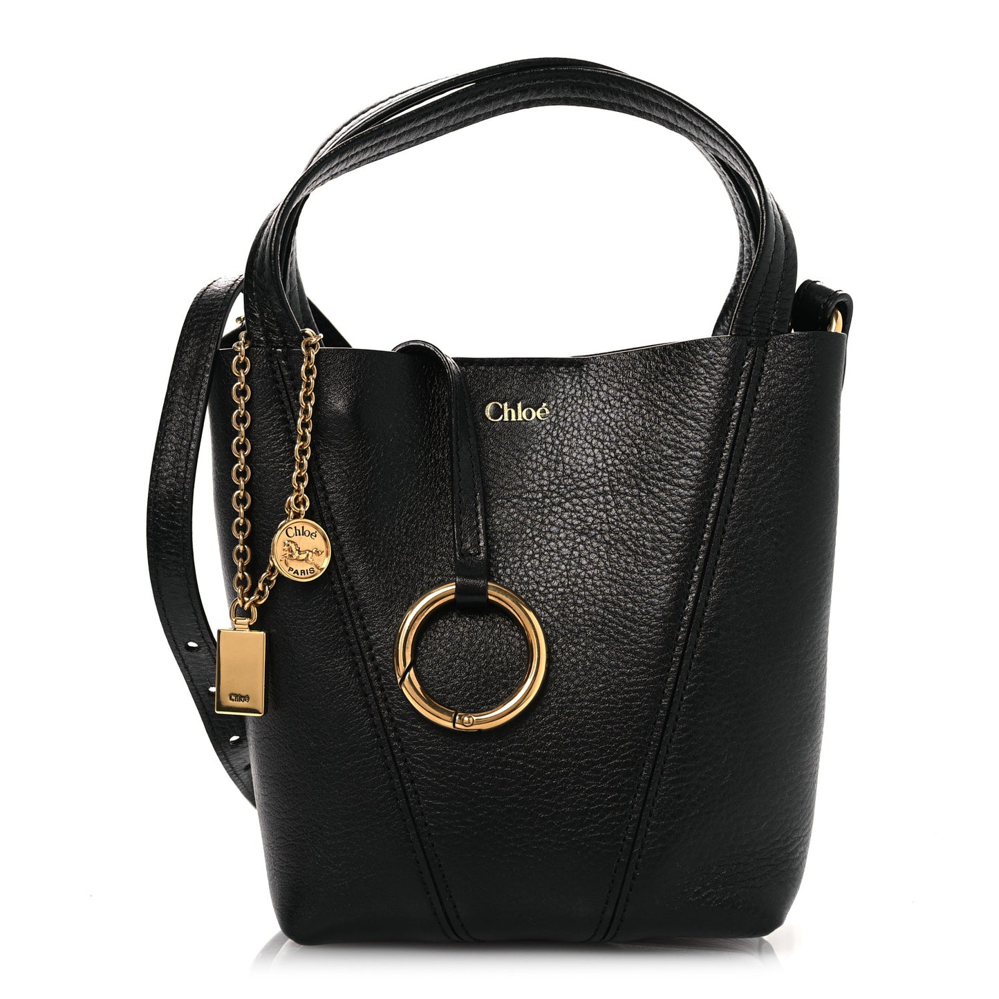 Grained Calfskin Small Spin Tote Black