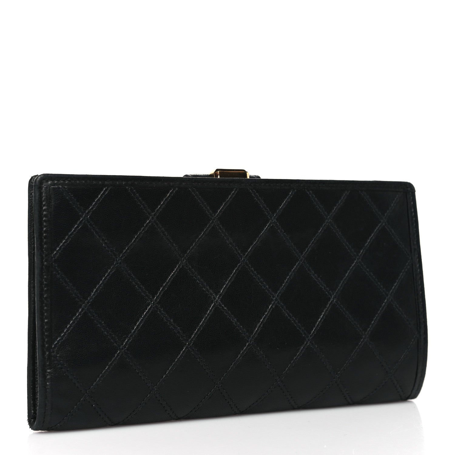 Chanel Lambskin Diamond Stitched French Wallet Black 3 of 8