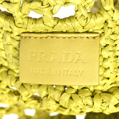 Prada Yarn Raffia Effect Crochet Logo Embroidered Tote Bag Cedro 6 of 10