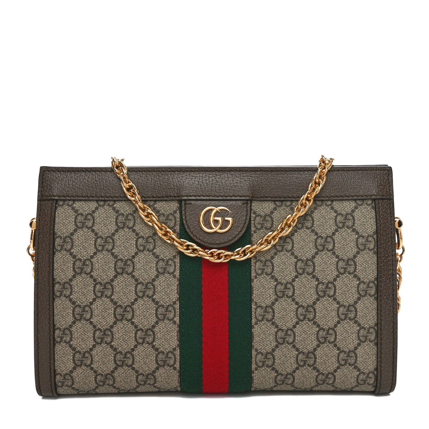 GG Supreme Monogram Web Small Ophidia Chain Shoulder Bag Brown